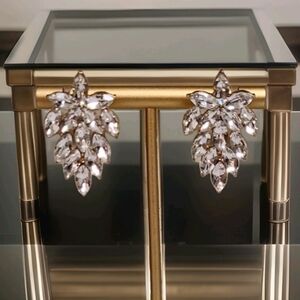 Vintage Art Deco Crystal Leaf Motif Marquise Gold Drop Earrings